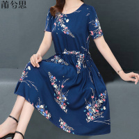 莆兮思puxisi中老年女装夏装棉绸连衣裙过膝中长款中年妈妈装短袖大码绵绸胖mm
