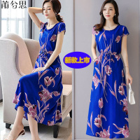 莆兮思puxisi中老年棉绸连衣裙女夏短袖过膝中长款50岁大码显瘦妈妈装棉绸裙子