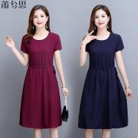 莆兮思puxisi纯色收腰中老年大码女装妈妈装2019新款潮修身连衣裙子夏装中长款