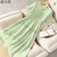莆兮思puxisi2019新款夏季很仙的大码连衣裙女短袖中长款过膝显瘦气质a字裙子