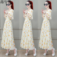莆兮思puxisi时尚雪纺连衣裙女夏装2019新款气质夏天长裙子印花洋气显瘦过膝裙