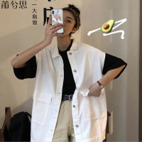 莆兮思puxisi2019夏季韩版BF原宿风宽松中长款工装无袖牛仔马甲外套上衣女学生