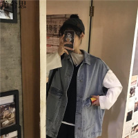 莆兮思puxisi工装牛仔马甲女2019春装新款韩版宽松bf风无袖水洗牛仔外套马夹潮