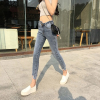 莆兮思puxisi2019春夏女装高腰弹力牛仔裤女小脚裤长裤子铅笔裤九分裤修身显瘦