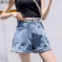 莆兮思puxisi宽松高腰牛仔短裤女夏2019新款韩版显瘦阔腿红a字热裤潮ins外穿