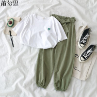 莆兮思puxisi单件/套装红休闲哈伦裤套装女夏季新款学生百搭短袖T恤两件套