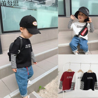 莆兮思puxisi女童装 男婴童帅气宝宝春装儿童条纹袖假两件T恤男童长袖打底上衣