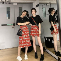 莆兮思puxisi 闺蜜套装女泫雅风短袖字母格子半身裙红时尚短裙两件套 单/套装