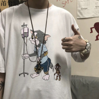 莆兮思puxisi夏季原宿风T恤男女潮牌日系宽松休闲卡通汤姆猫短袖学生情侣上衣t