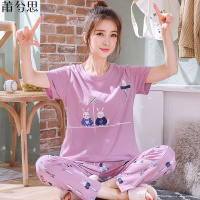 莆兮思puxisi短袖睡衣女夏长裤棉质薄款休闲可外穿女士可爱大码家居服两件套装