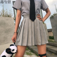 莆兮思puxisi2019春夏韩版高腰百褶裙修身显瘦学院ins风半身裙女学生短裙子黑