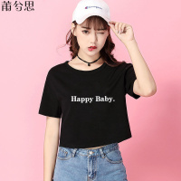 莆兮思puxisi短款短袖T恤女学生韩版宽松ins高腰露脐黑色上衣漏肚脐夏季新款潮