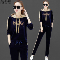 莆兮思puxisi套装女2019春秋新款女士韩版连帽休闲运动服大码套装两件套