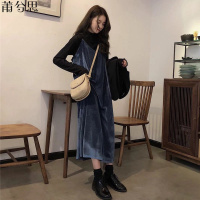 莆兮思puxisi秋冬季韩版时尚休闲套装女高领雪纺打底衫T恤+金丝绒吊带裙两件套