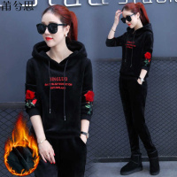 莆兮思puxisi金丝绒秋冬装新款两件套女加绒加厚宽松显瘦休闲服女大码运动套装