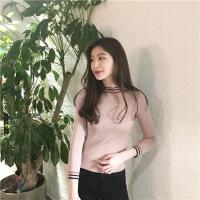 复古韩国chic撞色条纹花边领打底衫上衣薄款长袖套头针织衫女毛衣