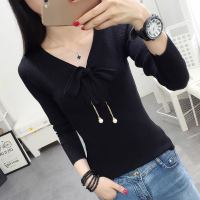 秋冬新款打底衫修身显瘦毛针织衫女木耳边长袖上衣韩版潮纯色毛衣
