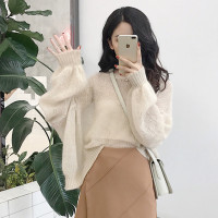 2018早秋装新款长袖宽松针织衫女薄款慵懒风毛衣镂空上衣chic罩衫