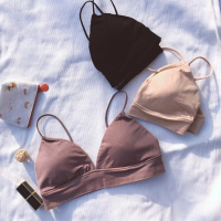 小胸内衣女bra无钢圈美背抹胸性感女超薄款三角杯细肩带文胸学生