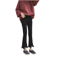 2018新款黑色微喇叭裤女九分裤高腰流苏韩版chic显瘦春秋季牛仔裤