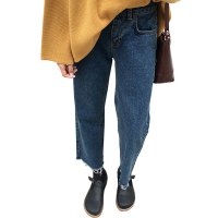 春秋新款复古牛仔阔腿裤女宽松韩版高腰显瘦学生bf风直筒牛仔裤