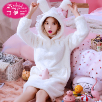 可爱连帽睡裙少女加厚法兰绒珊瑚绒学生加绒秋冬季长袖睡衣家居服