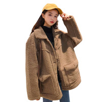 冬季女装韩版复古翻领加厚仿羊羔毛棉衣BF风宽松长袖休闲棉服外套