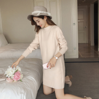 2018秋冬新款中长款长袖针织打底衫女高领毛衣宽松套头连衣裙韩版