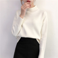 毛衣女半高领套头宽松秋冬装新款韩版纯色加厚学生长袖针织打底衫