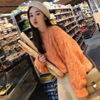 秋冬新款圆领短款毛衣女套头宽松慵懒风针织衫百搭复古打底衫