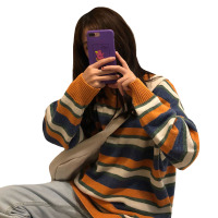 秋冬韩版中长款慵懒风宽松撞色条纹网红甜美套头针织衫毛衣外套女