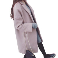 小个子毛呢外套女中长款韩版2018新款秋冬宽松学生藕粉色呢子大衣