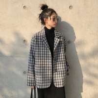 2018流行呢子大衣女秋冬新款韩版妮子西装小个子格子毛呢外套学生