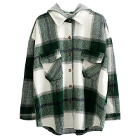 秋冬2018新款韩版小个子呢子外套上衣宽松连帽长袖格子毛呢大衣女