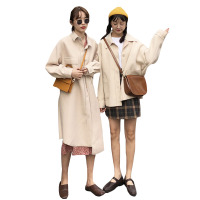 秋冬女装韩版中长款简约休闲过膝风衣呢子大衣宽松赫本风毛呢外套