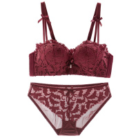 内衣女无钢圈性感蕾丝聚拢上托收副乳防下垂少女胸罩薄款文胸套装