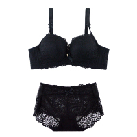 文胸聚拢小胸性感无钢圈上托加厚薄款整型蕾丝少女胸罩内衣套装