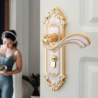 欧式室内卧室房间门锁家用锁具古达磁吸轻奢木套装金色把手