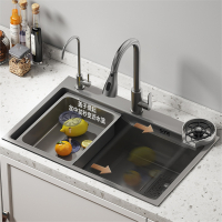 古达枪灰色厨房304不锈钢洗菜盆单槽家用水槽洗碗槽台下洗碗池