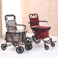 定制古达老年代步车折叠购物车座椅可坐四轮买菜助步可推小拉车老人手推车(yfA)