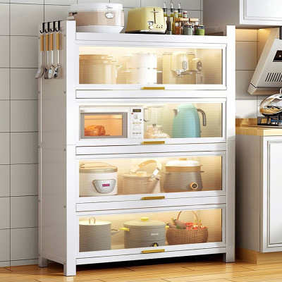 古达厨房置物架带柜门落地多层多功能橱柜微波炉烤箱电器置物储物碗柜