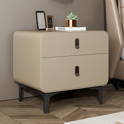 法耐(FANAI)奶油风床头柜现代简约卧室小型床边柜木皮质家用迷你储物收纳柜