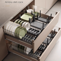 卡贝(cobbe)厨房橱柜内置碗碟碗盘柜内铝合金抽屉分隔盘子餐具收纳置物架
