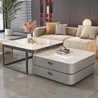 古达岩板茶几客厅家用现代简约网红小户型方形可折叠茶桌组合