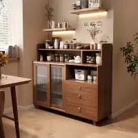 芊怡(QIANYI)餐边柜靠墙一体储物柜家用厨房收纳柜子木色茶水柜客厅置物柜