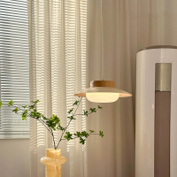 古达奶油风餐厅吊灯日式原木风餐桌灯中古侘寂风民宿饭厅圆桌吧台吊灯