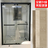 定制定制淋浴房一字形双移门古达304不锈钢定做浴室玻璃卫生间隔断移门