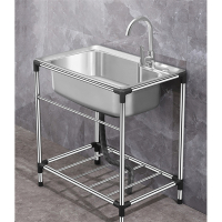 简易水槽厨房加厚不锈钢洗菜盆带支架大单槽洗碗池洗手盆水池带架