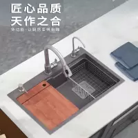 古达厨房水槽洗菜盆大单槽枪灰加厚不锈钢纳米手工台下盆洗碗池