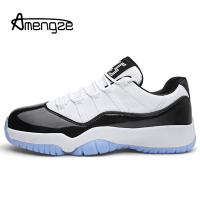 Amengze艾梦哲 2020新款男鞋 皮革拼接跑步鞋 低帮飞织网布运动鞋 透气旅游鞋慢跑鞋